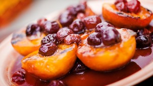 Grilled Peaches with Glazed Cherries and Ice Cream BBQ recipe